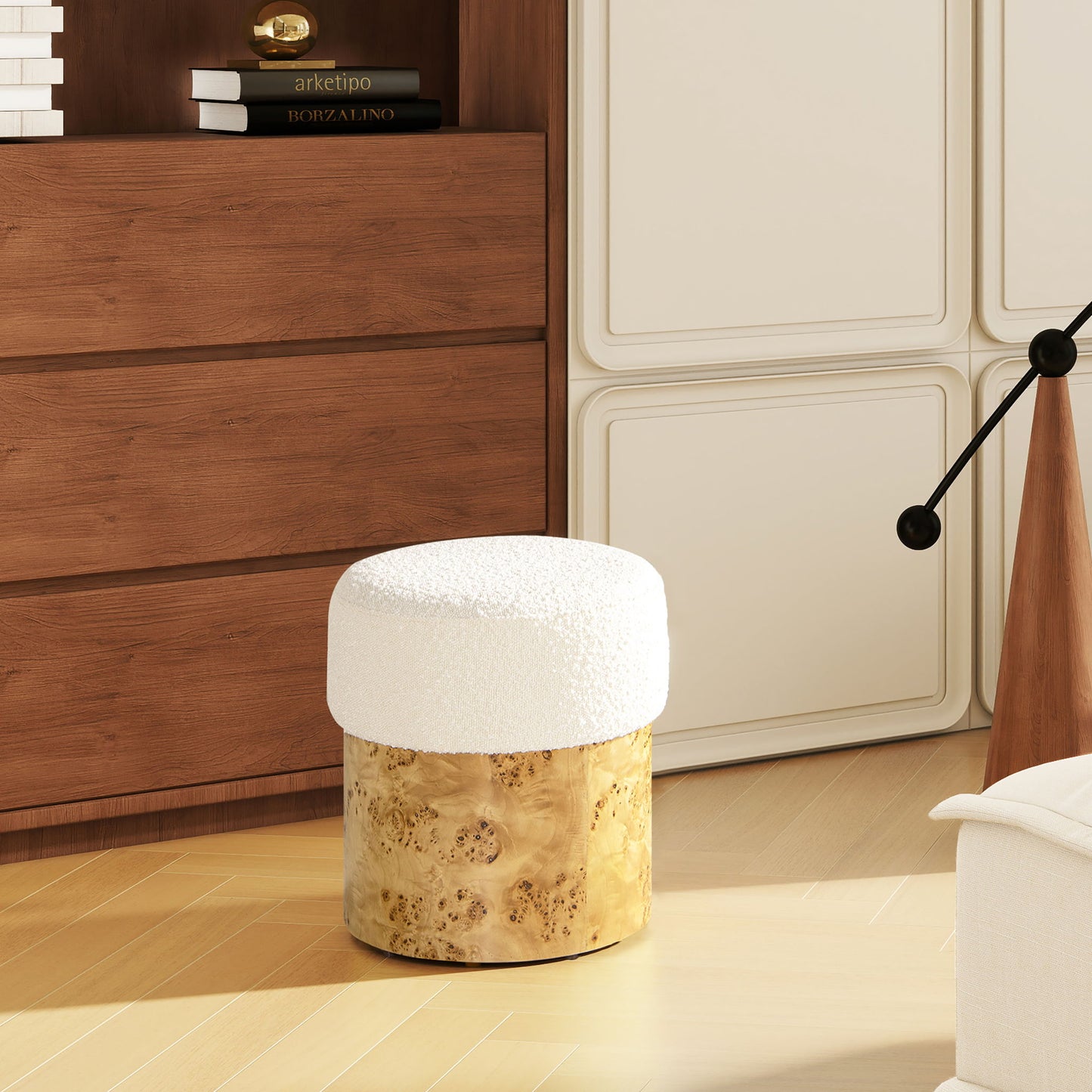 Nebula - Round Upholstered Ottoman - White Jennifer Taylor Home