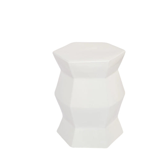 Contemporary Ceramic Drum Stool Indoor / Outdoor Side Table Glazed Accent Garden Stool - White Home Essentials