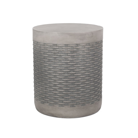 Outdoor Lightweight End Table Round Concrete Outdoor Side Table - Natural Noble House
