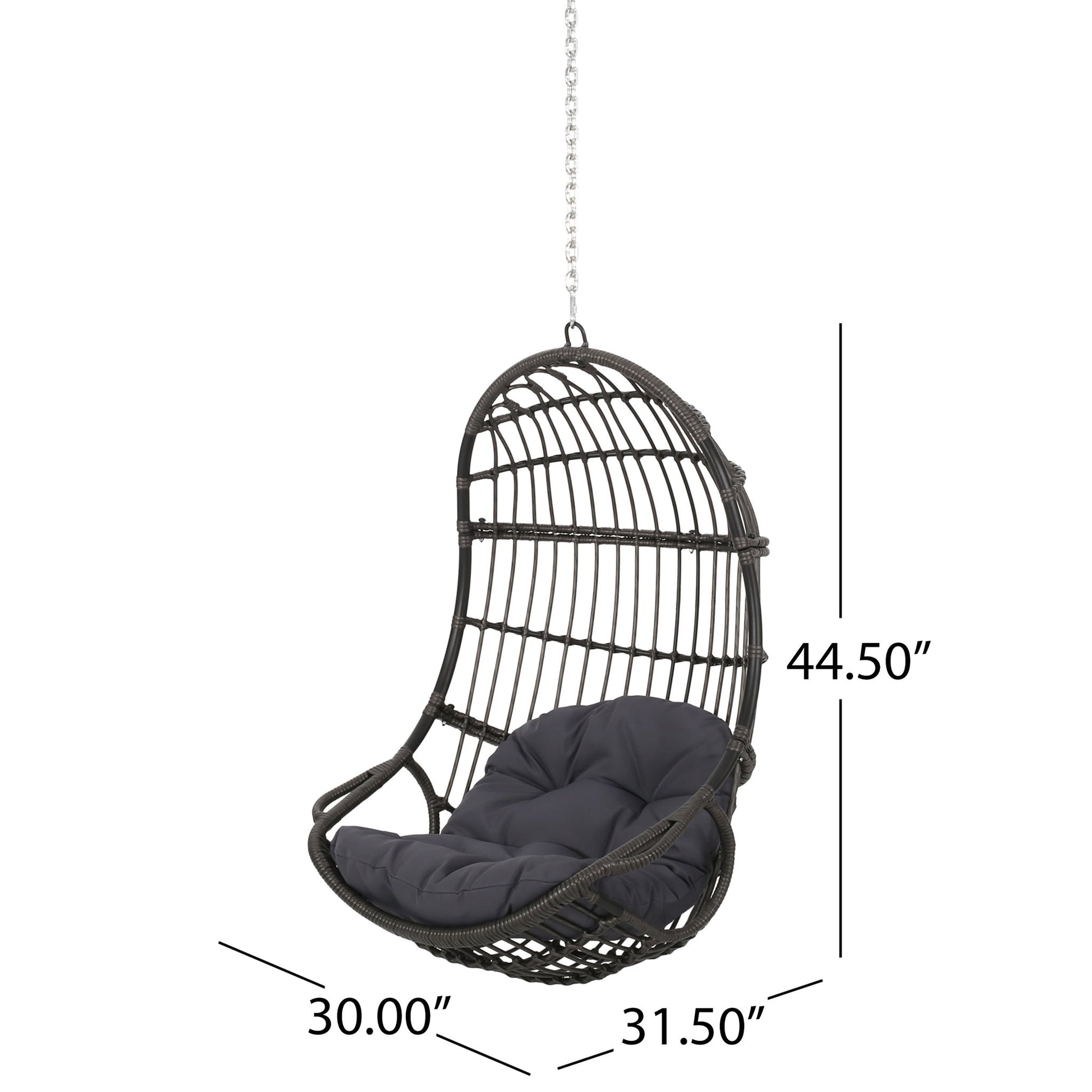Rustic Hanging Basket Chair With Cushion Noble House