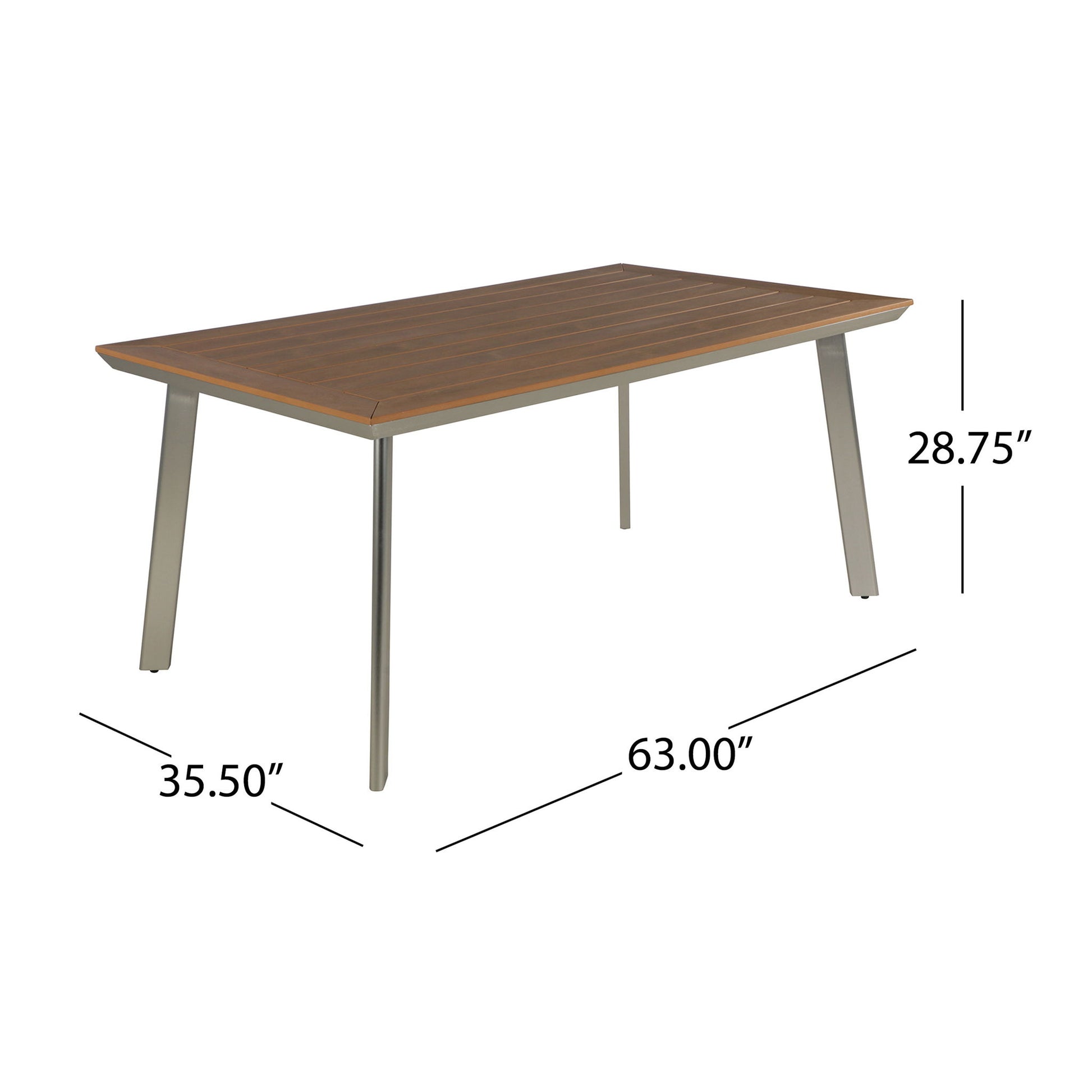Outdoor Dining Table With Eucalyptus Wood Topped - Silver Noble House