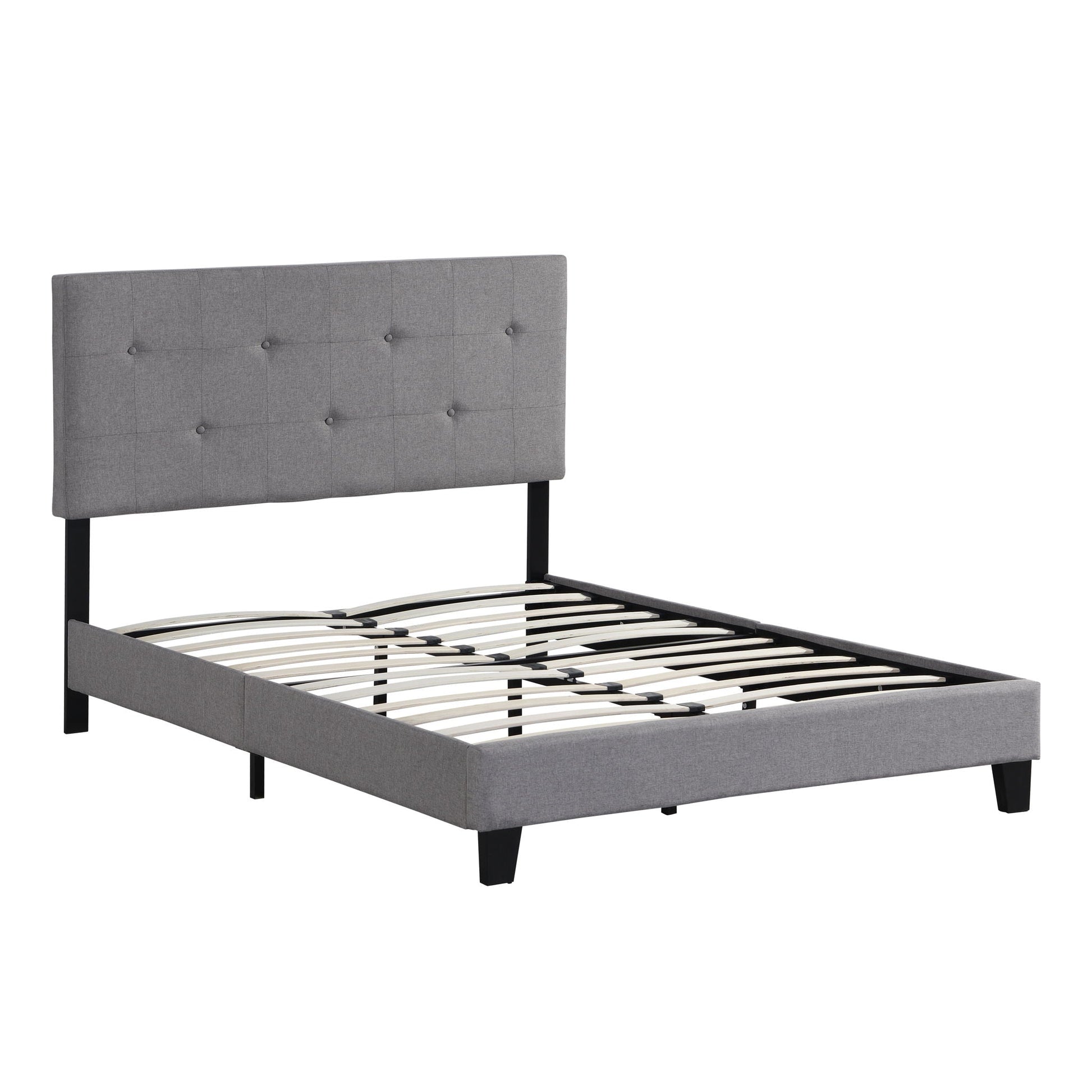 Queen Size Upholstered Platform Bed Frame With Button Tufted Linen Headboard, No Box Spring Needed, Wood Slat Support - Gray Home Essentials