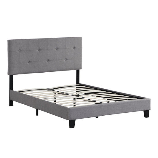 Queen Size Upholstered Platform Bed Frame With Button Tufted Linen Headboard, No Box Spring Needed, Wood Slat Support - Gray Home Essentials