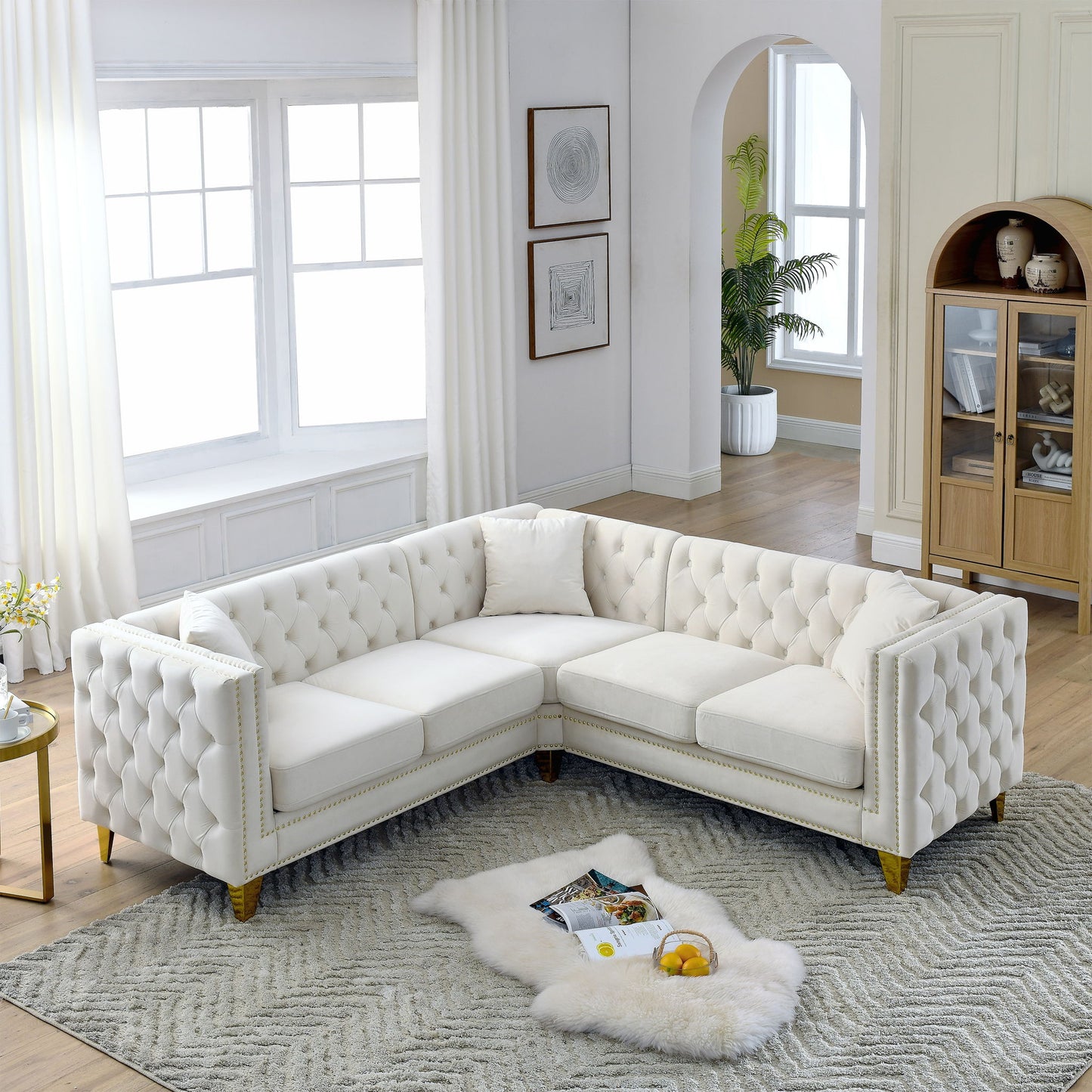 L-Shaped Corner Sofa, 5 Seater Sectional With Tufted Design Home Essentials