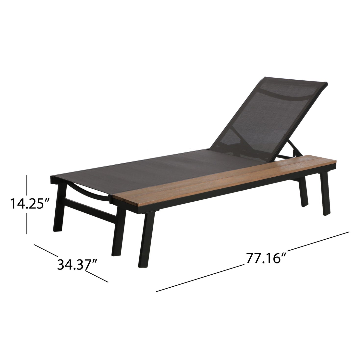 Waterloo - Chaise Lounge With Attached Wood Side Table (Set of 2) Adjustable Eucalyptus Wood And - Gray / Black Noble House