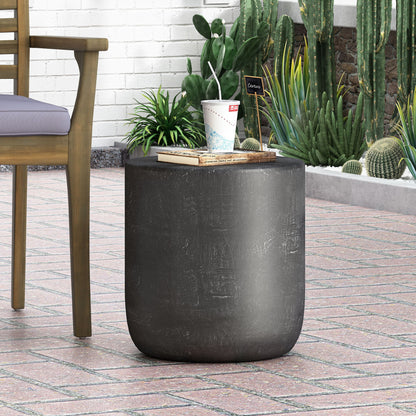 Outdoor Lightweight Concrete End Table With Natural Texture - Matte Black Noble House