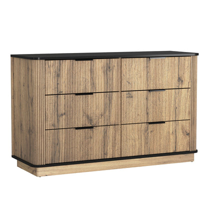 Modern 6 Drawer Cabinet With Metal Rounded Corners And Exquisite Handles Multi Functional Storage - Natural Wood Home Essentials