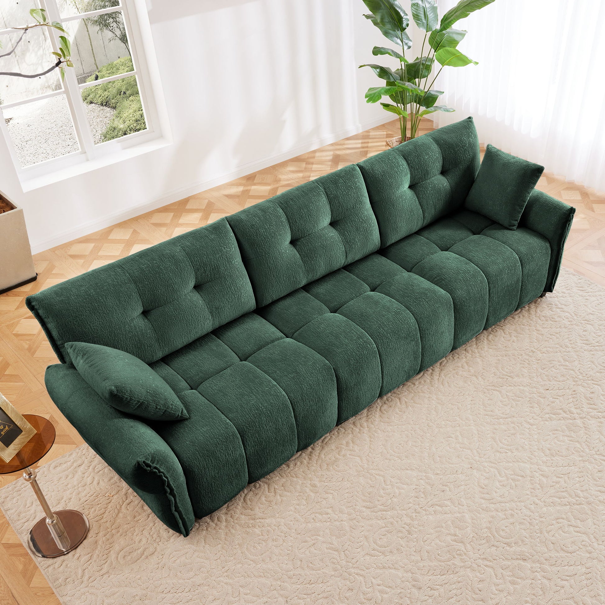 Elegant 3 Seater Sofa Set & Pillows Frame, High Rebound Cushions - Textured Green Home Essentials