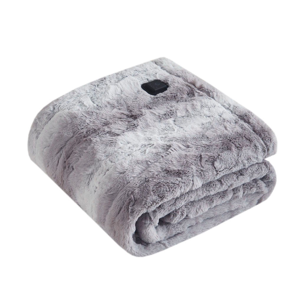 Zuri - Faux Fur Heated Wrap With Built-in Controller - Gray