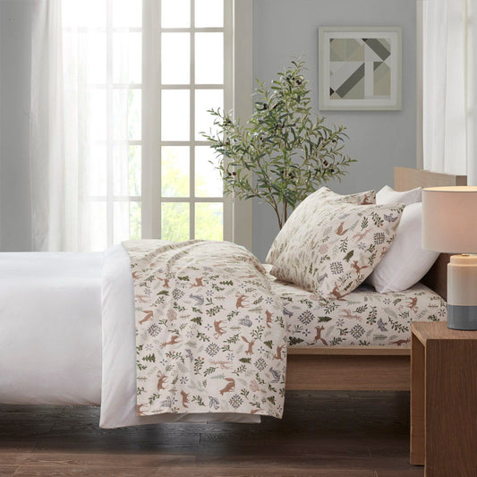 Cozy Flannel - 3 Piece Twin Long Printed Sheet Set - Tan land Winter True North by Sleep Philosophy