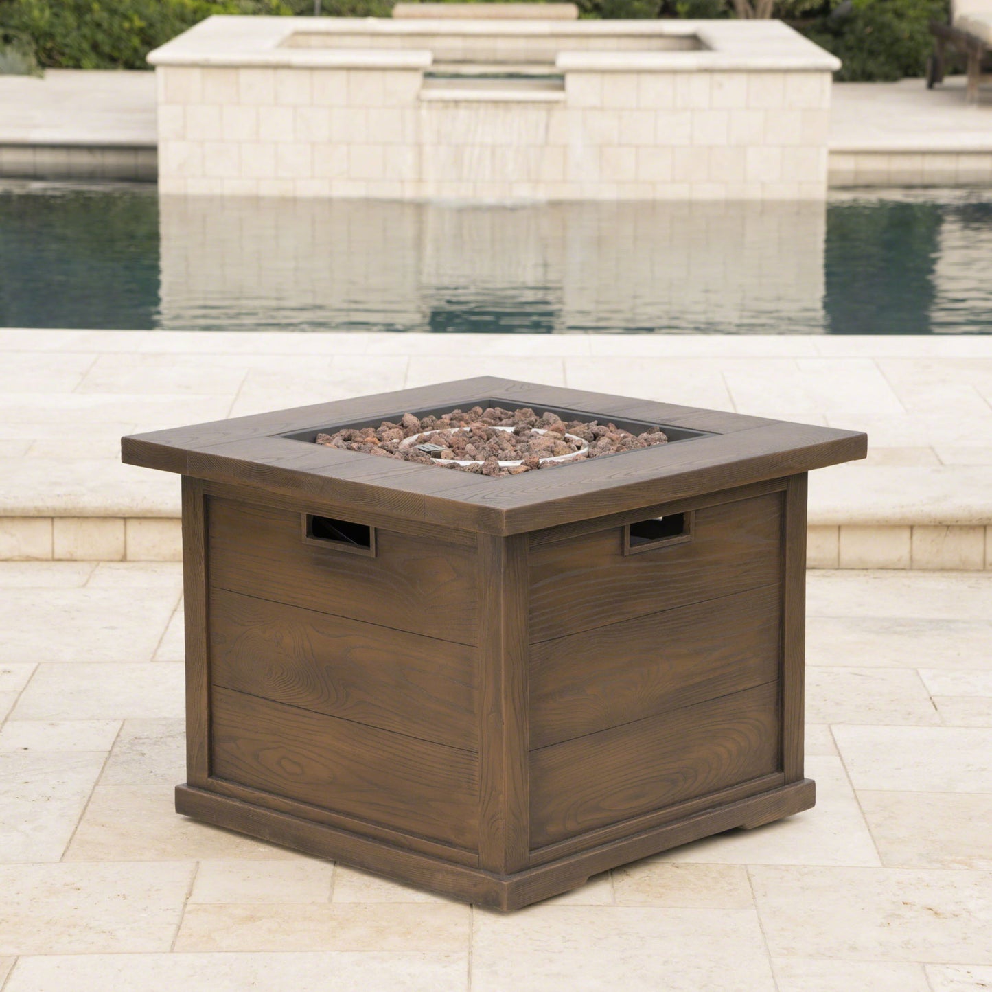 Outdoor Patio Square Gas Burning Mgo Fire Pit, Tank Inside, 40000 Btu Noble House