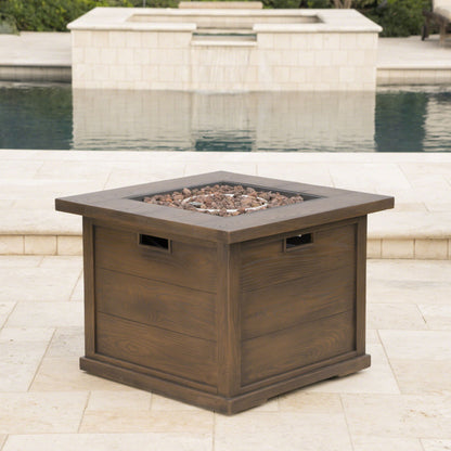 Outdoor Patio Square Gas Burning Mgo Fire Pit, Tank Inside, 40000 Btu Noble House