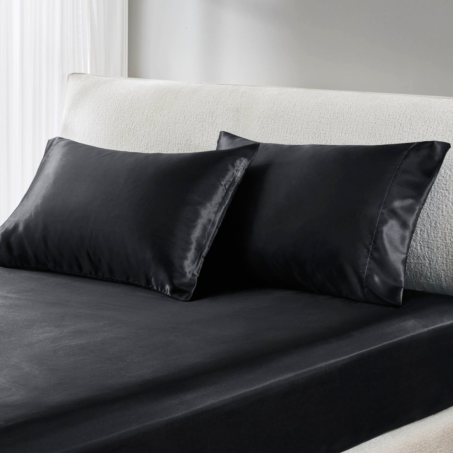 Satin - Pillowcases (Set of 2) Queen - Black Madison Park Essentials