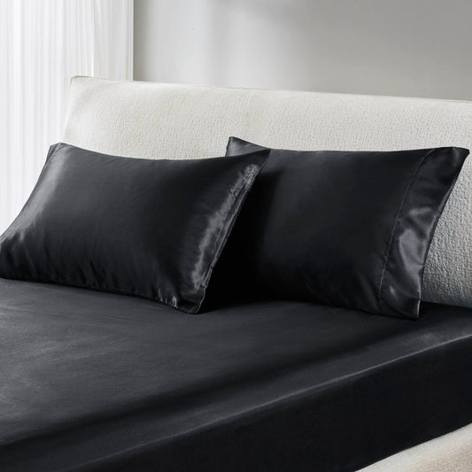 Satin - Pillowcases (Set of 2) Queen - Black Madison Park Essentials