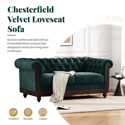 Chesterfield Velvet Loveseat Sofa, 2 Person Rolled Arm Upholstered Couch Noble House
