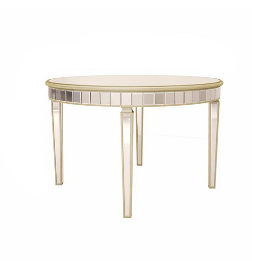 Round Glass Dining Table With Mirror Top - Silver Home Essentials