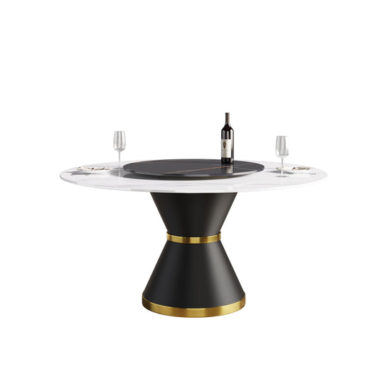 Modern Artificial Stone Round Carbon Steel Base Dining Table, Artificial Stone Turntable Home Essentials