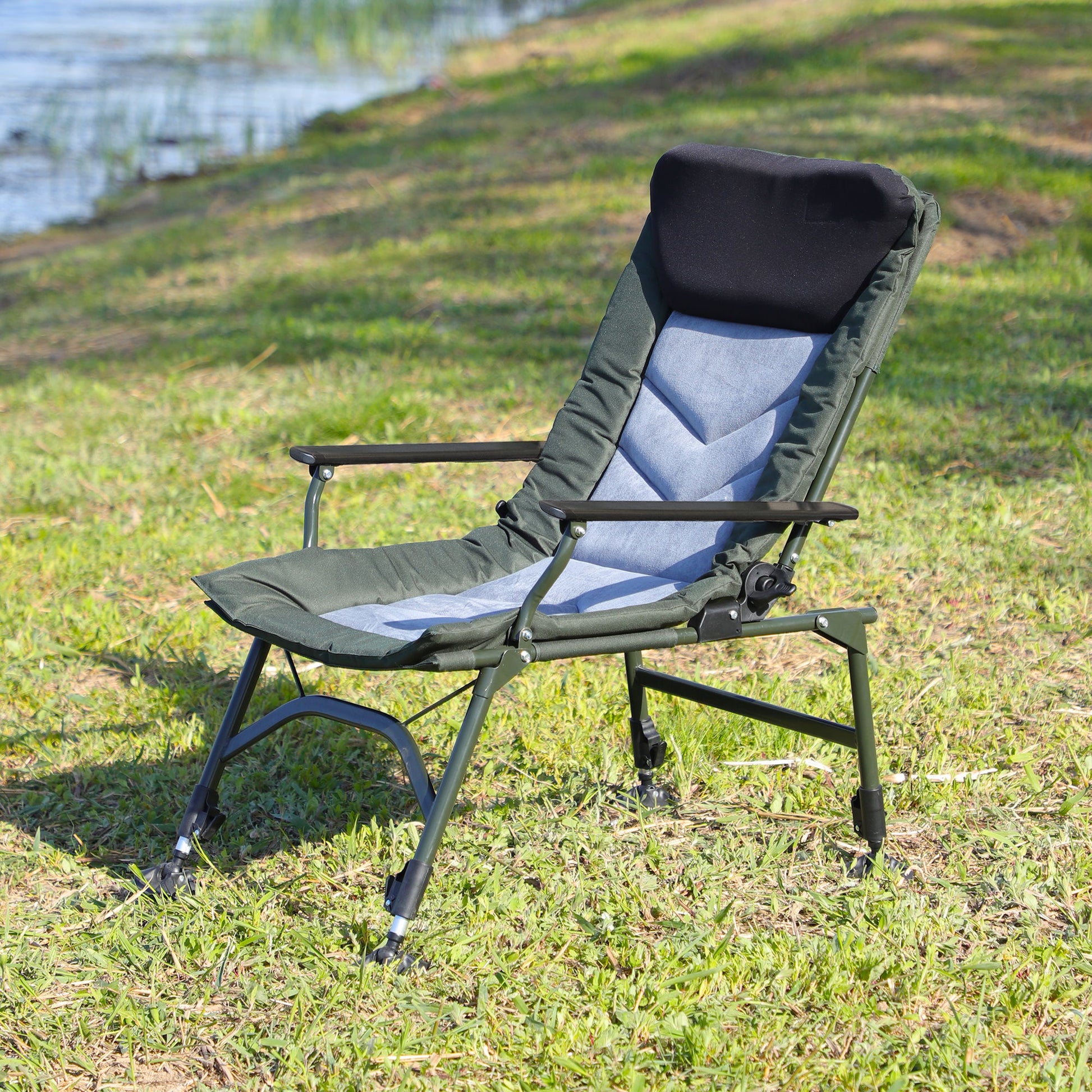 Camping Lounge Chair, Portable Folding Reclining Camping Chair With Adjustable Backrest For Indoor And Outdoor Camping Beach Hiking Fishing - Green / Black Home Essentials
