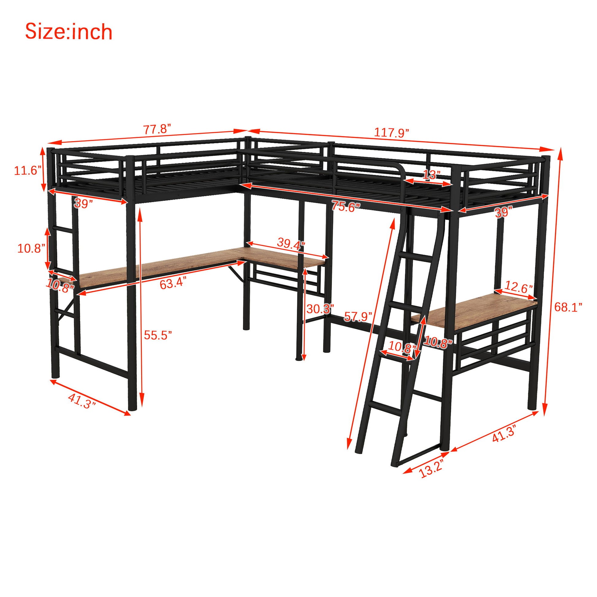 Twin Loft Bed With 2 Built In Desks, Mission Style - Black Hearth and Haven