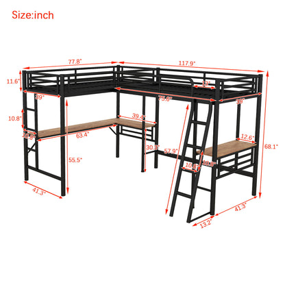 Twin Loft Bed With 2 Built In Desks, Mission Style - Black Hearth and Haven