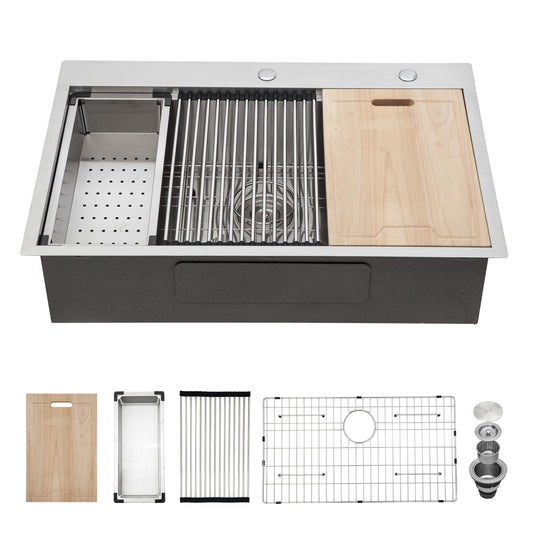 Drop In Kitchen Sink With Workstation, 16 Gauge - Brushed Nickel Daily Nest