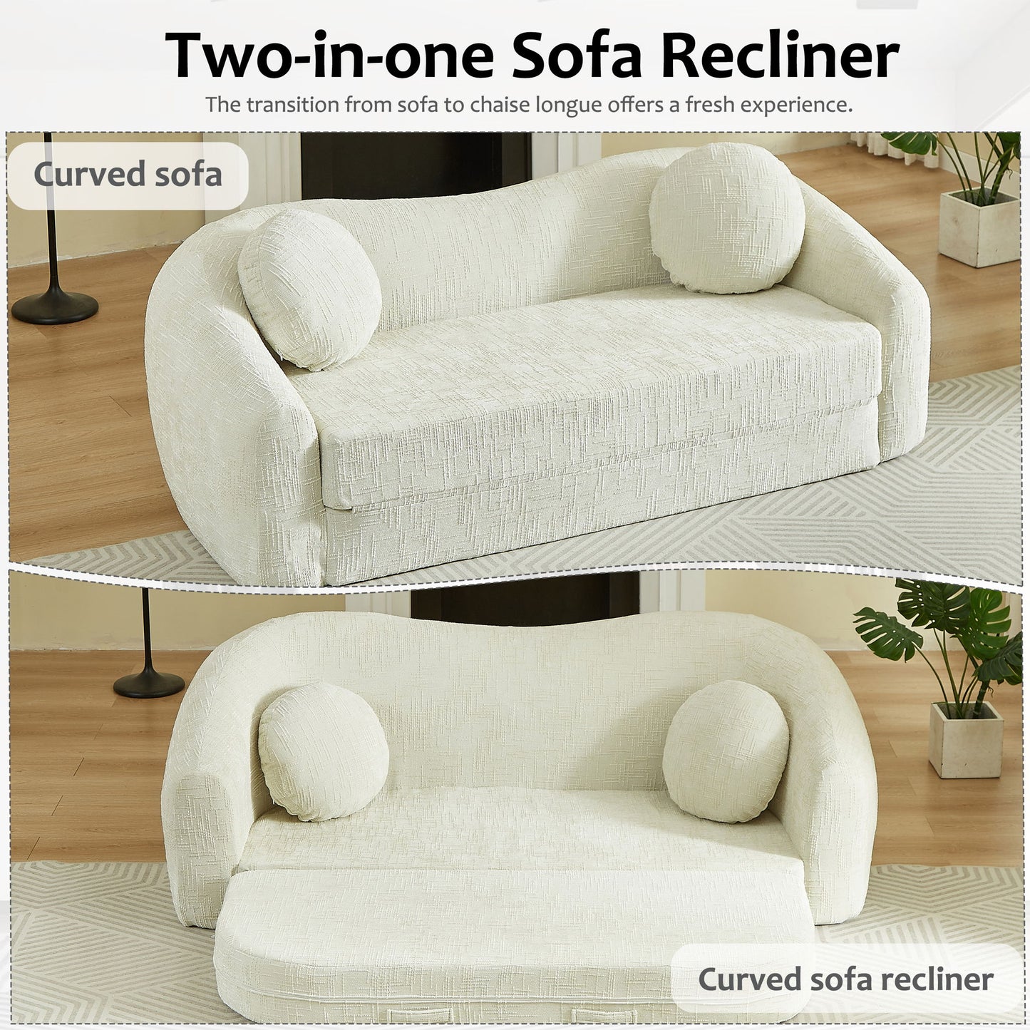Curved Convertible Sofa, 2 In 1 Frameless Folding Sofa Bed With Pull Out Base And Deep Seat Home Essentials