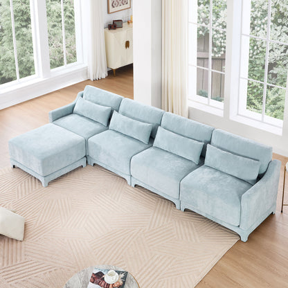 Stylish Sofa With Ottoman And Lumbar Pillows, Ergonomic Design Home Essentials