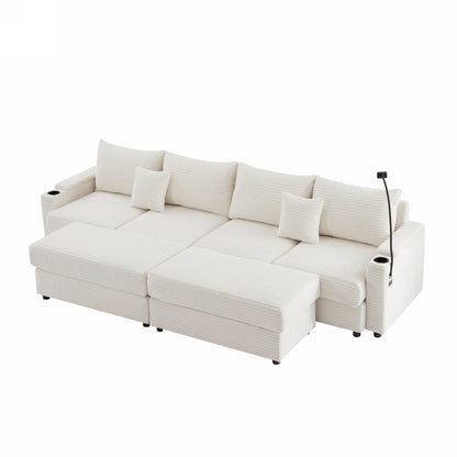 Modern Style Loveseat Sofa Sectional Sofa Couch With Storage Space, A Movable Ottoman, Two USB Ports, Two Cup Holders, A Phone Holder For Living Room Hearth and Haven