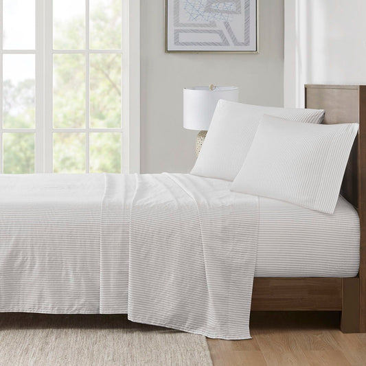 200 Thread Count Printed Cotton - Queen Sheet Set - Grey Stripe Madison Park Essentials