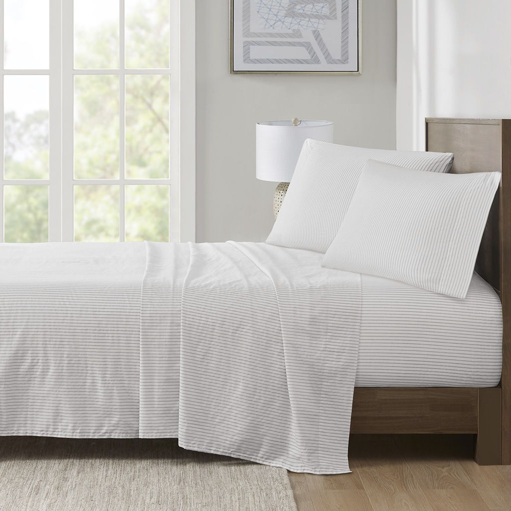 200 Thread Count Printed Cotton - King Sheet Set - Grey Stripe Madison Park Essentials