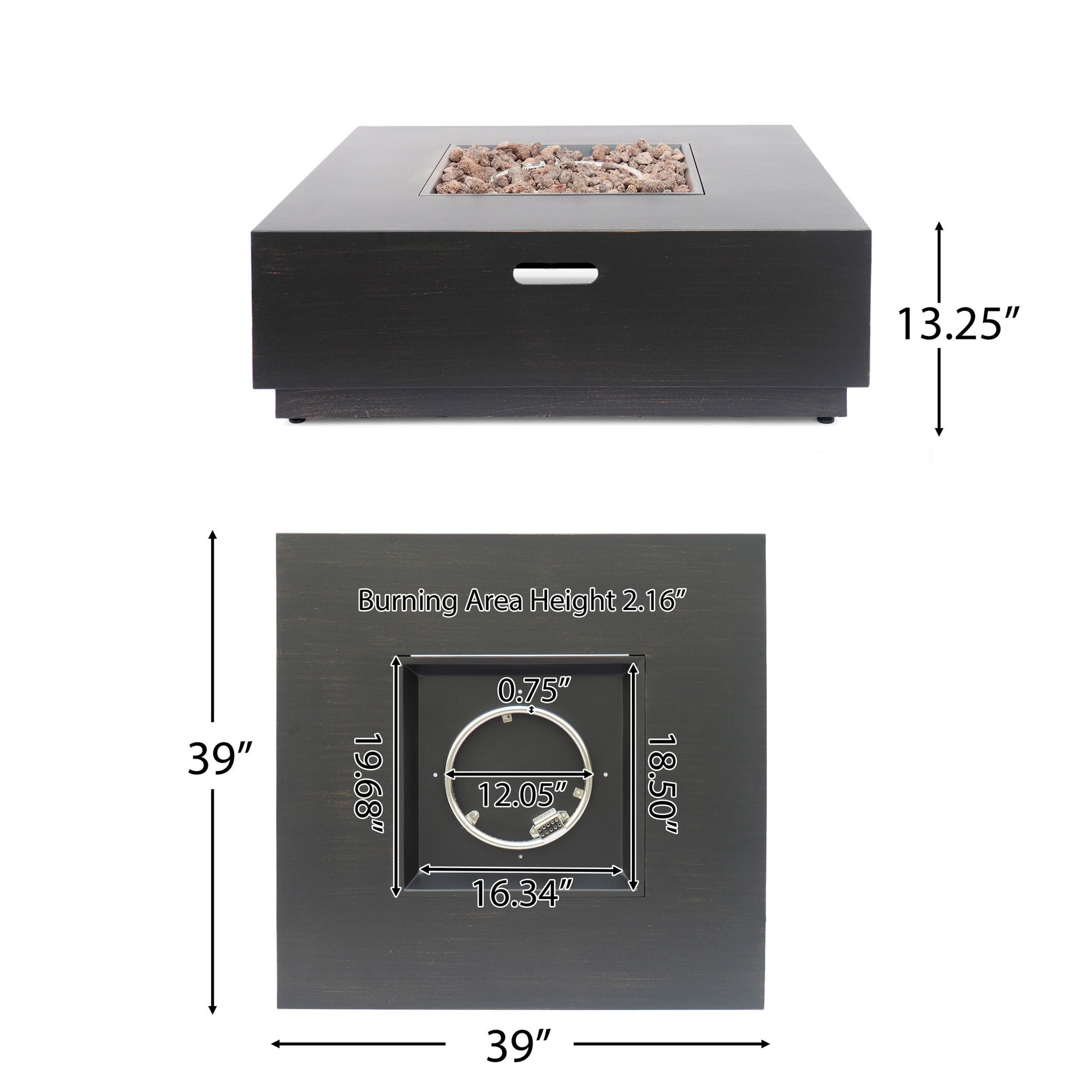 Modern Square Fire Pit With 50,000 Btu Noble House
