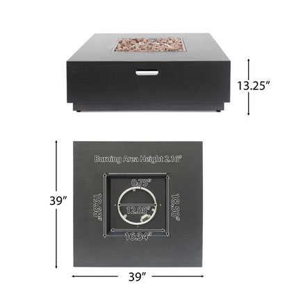 Modern Square Fire Pit With 50,000 Btu Noble House