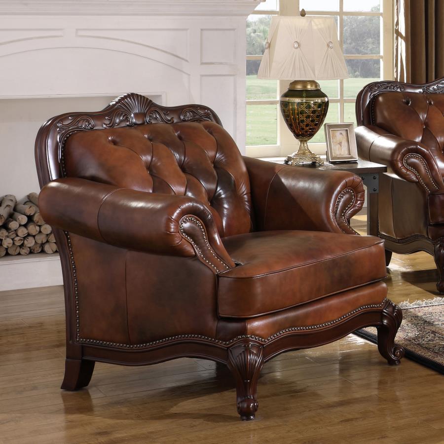 Victoria - Full Leather Upholstered Rolled Arm Chair - Brown