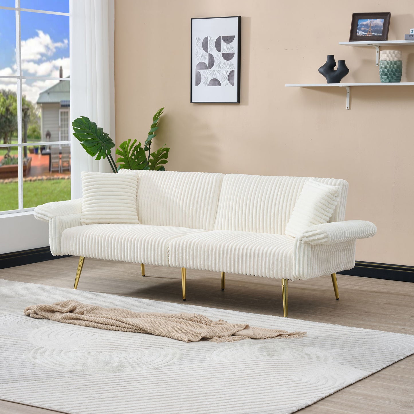 Luxury Corduroy Foldable Double Sofa Bed With Folding Armrests Home Essentials
