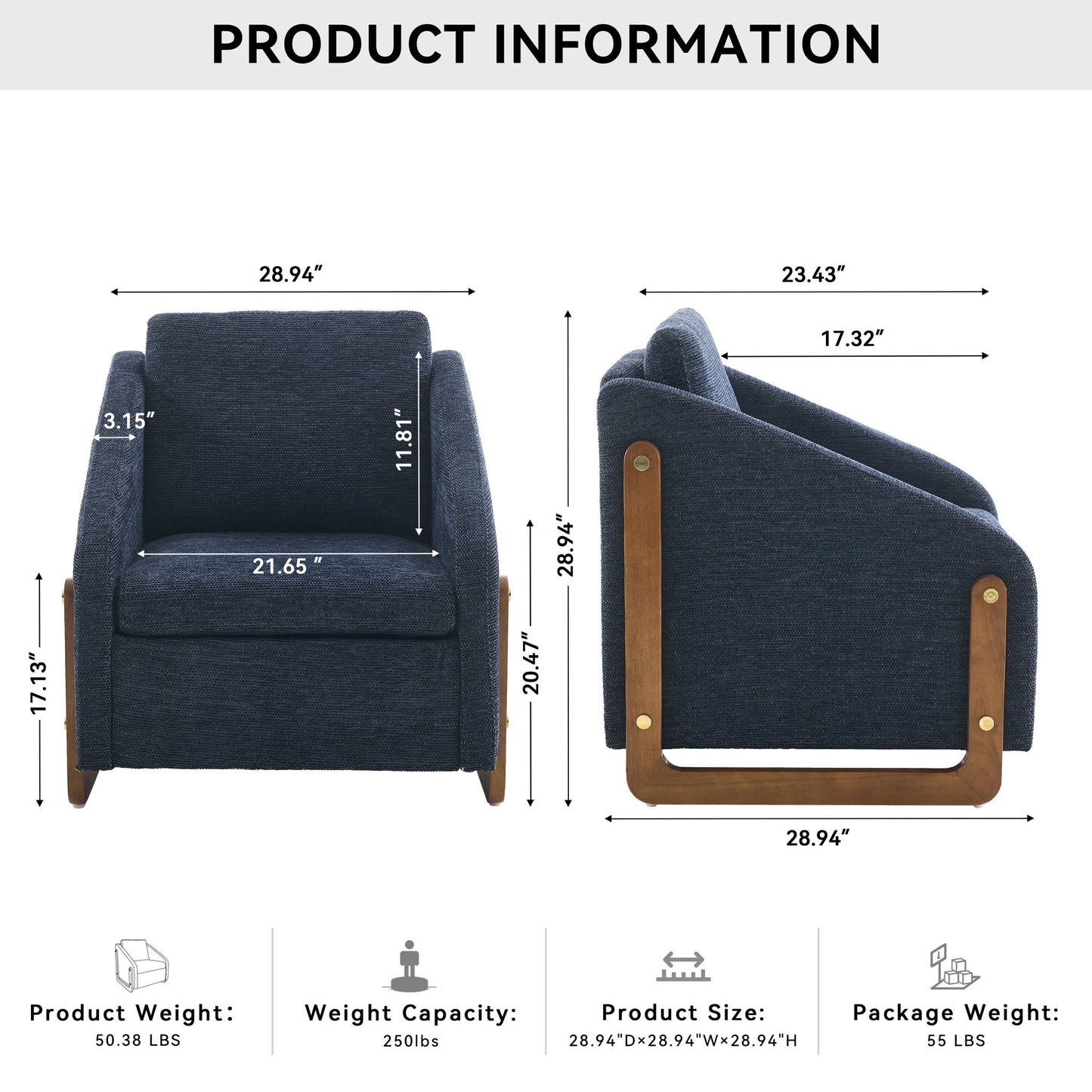 Modern Upholstered Armchair With Wooden Side Frame Home Essentials
