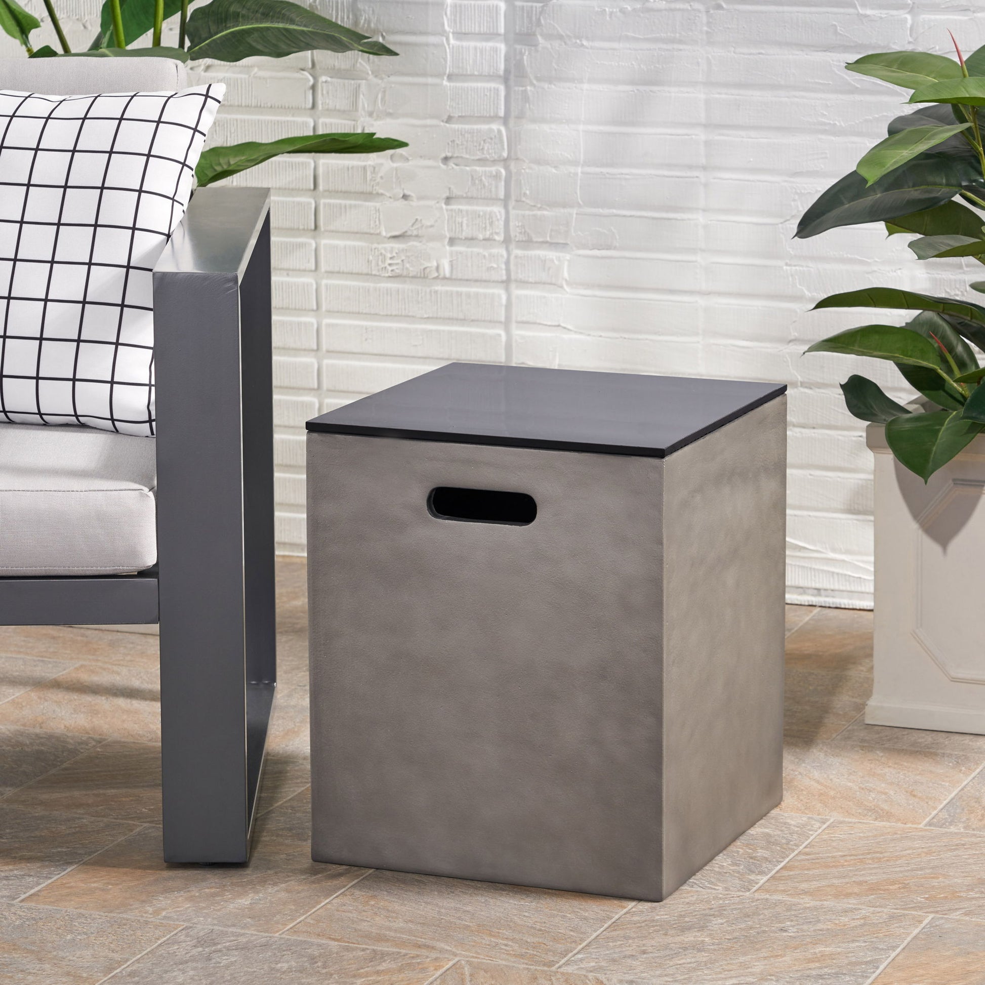 Modern Design Mgo Tank Holder Side Table With Ceramic Top - Black / Gray Noble House
