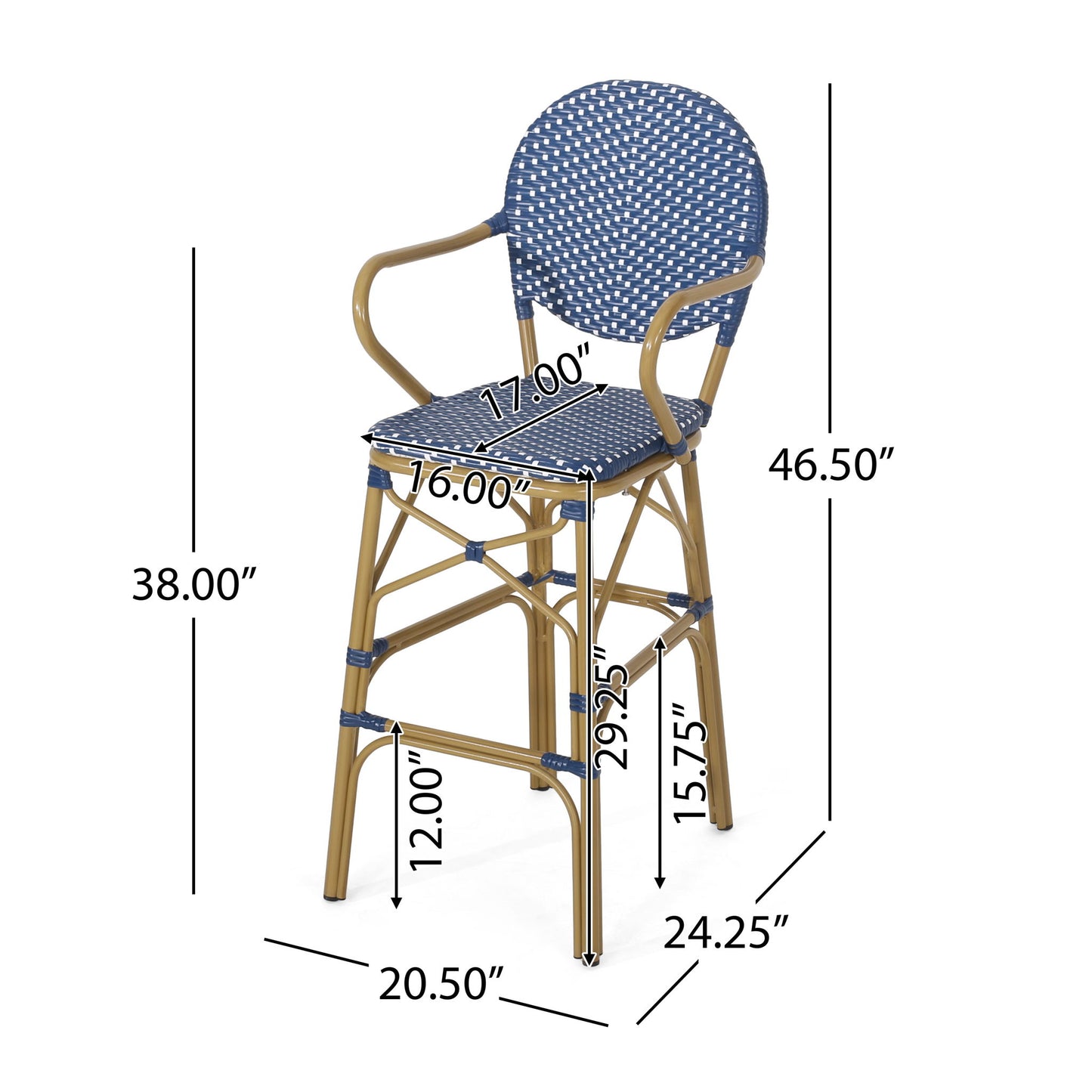 Outdoor Wicker And Aluminum French Barstools (Set of 2) Noble House