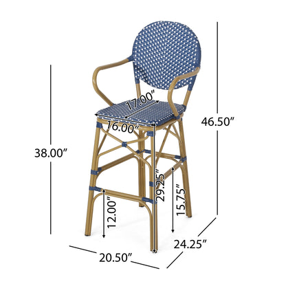 Outdoor Wicker And Aluminum French Barstools (Set of 2) Noble House