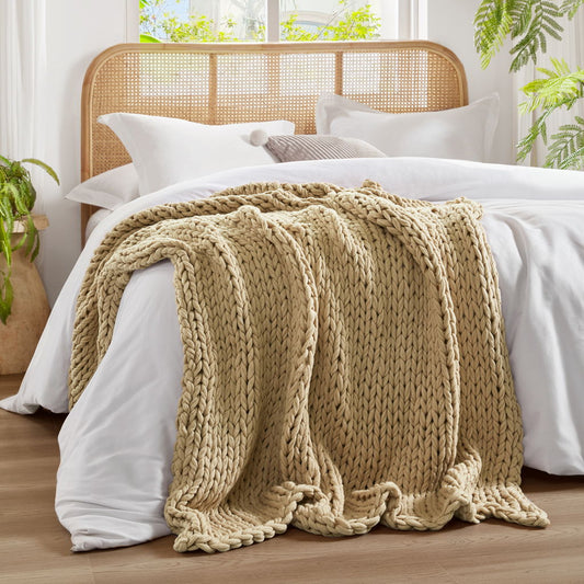 Chunky Double Knit - Handmade Throw - Tan Madison Park