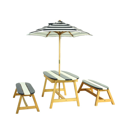Naturally Playful Kids Picnic Table With Umbrella, Indoor / Outdoor Fun - Blue / White Stripes Home Essentials