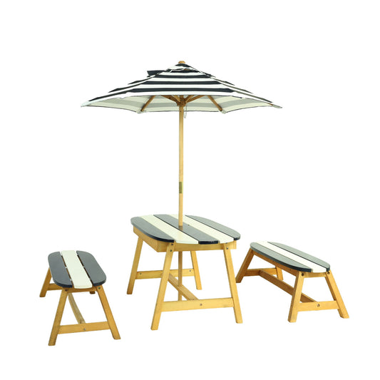 Naturally Playful Kids Picnic Table With Umbrella, Indoor / Outdoor Fun - Blue / White Stripes Home Essentials