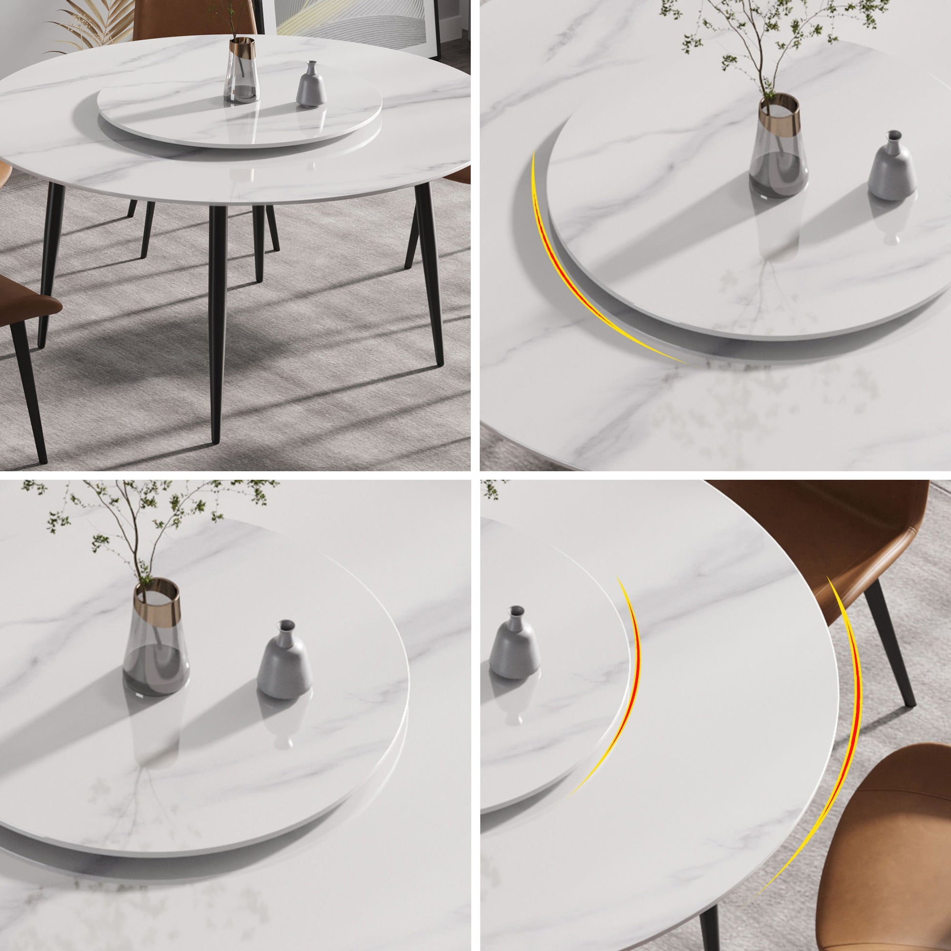Modern Artificial Stone Round Dining Table, Can Accommodate 6 People Artificial Stone Turntable - White Home Essentials