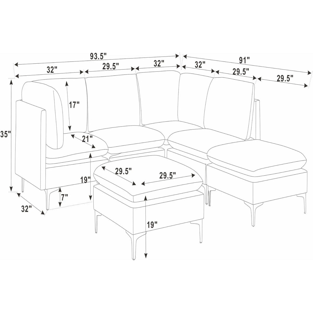 Upholstered Modular Sectional & Tall Legs Home Essentials