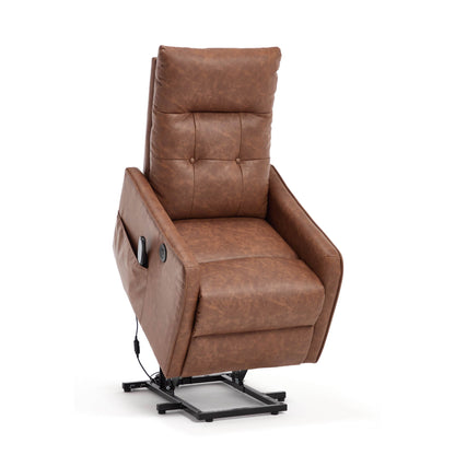 Single Motor Power Lift Recliner Chair With Massage And Heat, USB For Charging - Brown Home Essentials