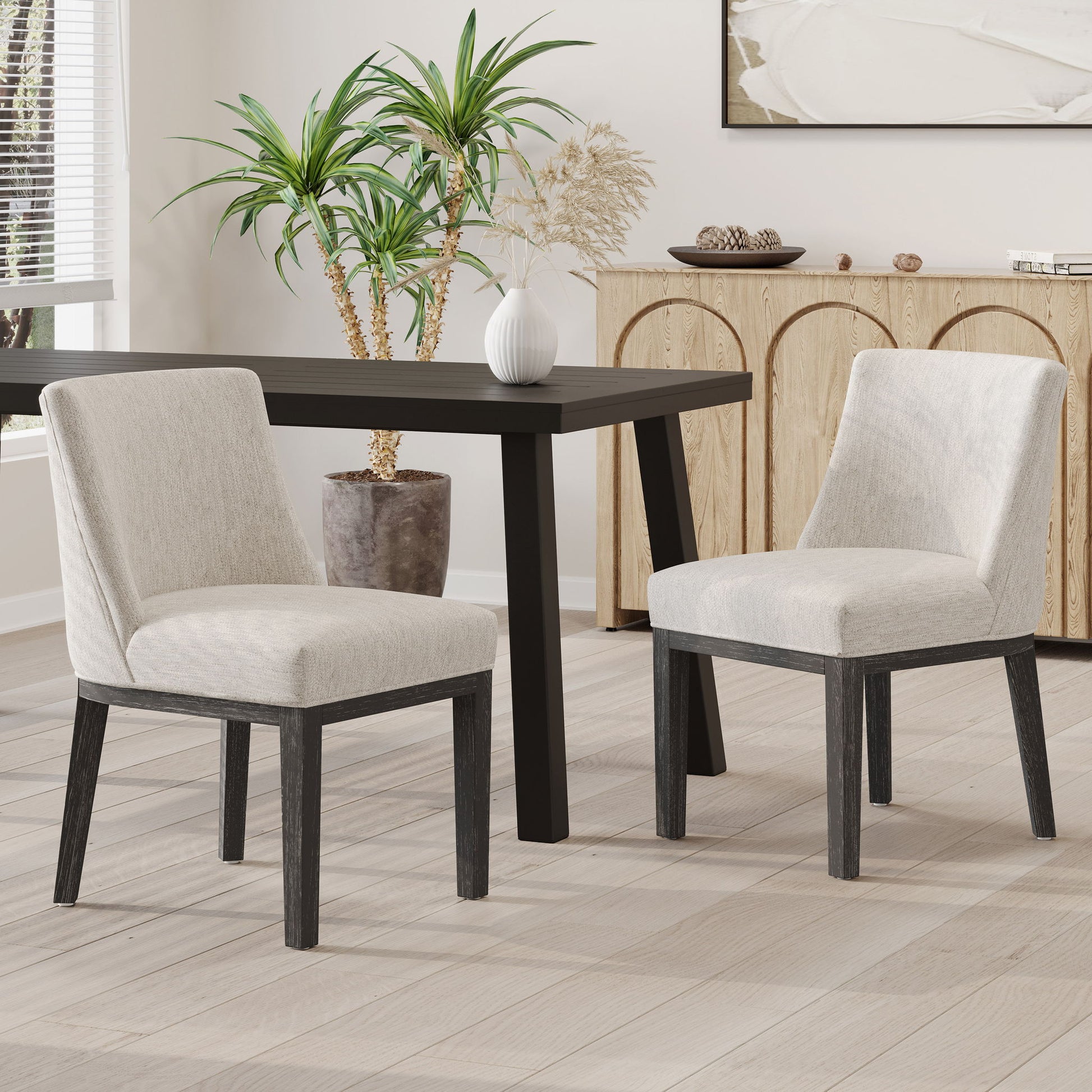 Modern Dining Chair With Durable Fabric Upholstery And Sturdy Wooden Frame (Set of 2) Noble House