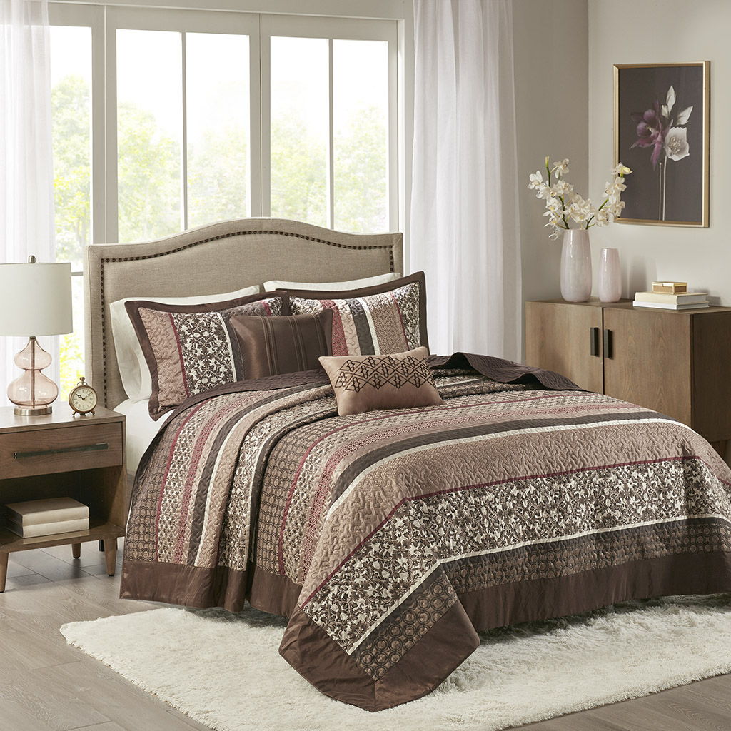 Princeton - Queen 5 Piece Reversible Bedspread Set - Red