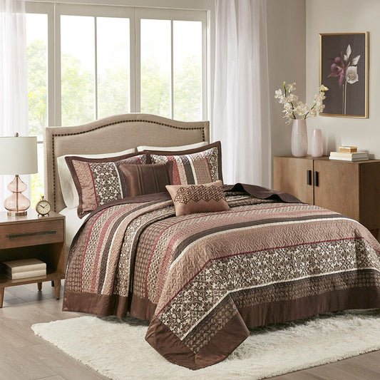 Princeton - Queen 5 Piece Reversible Bedspread Set - Red