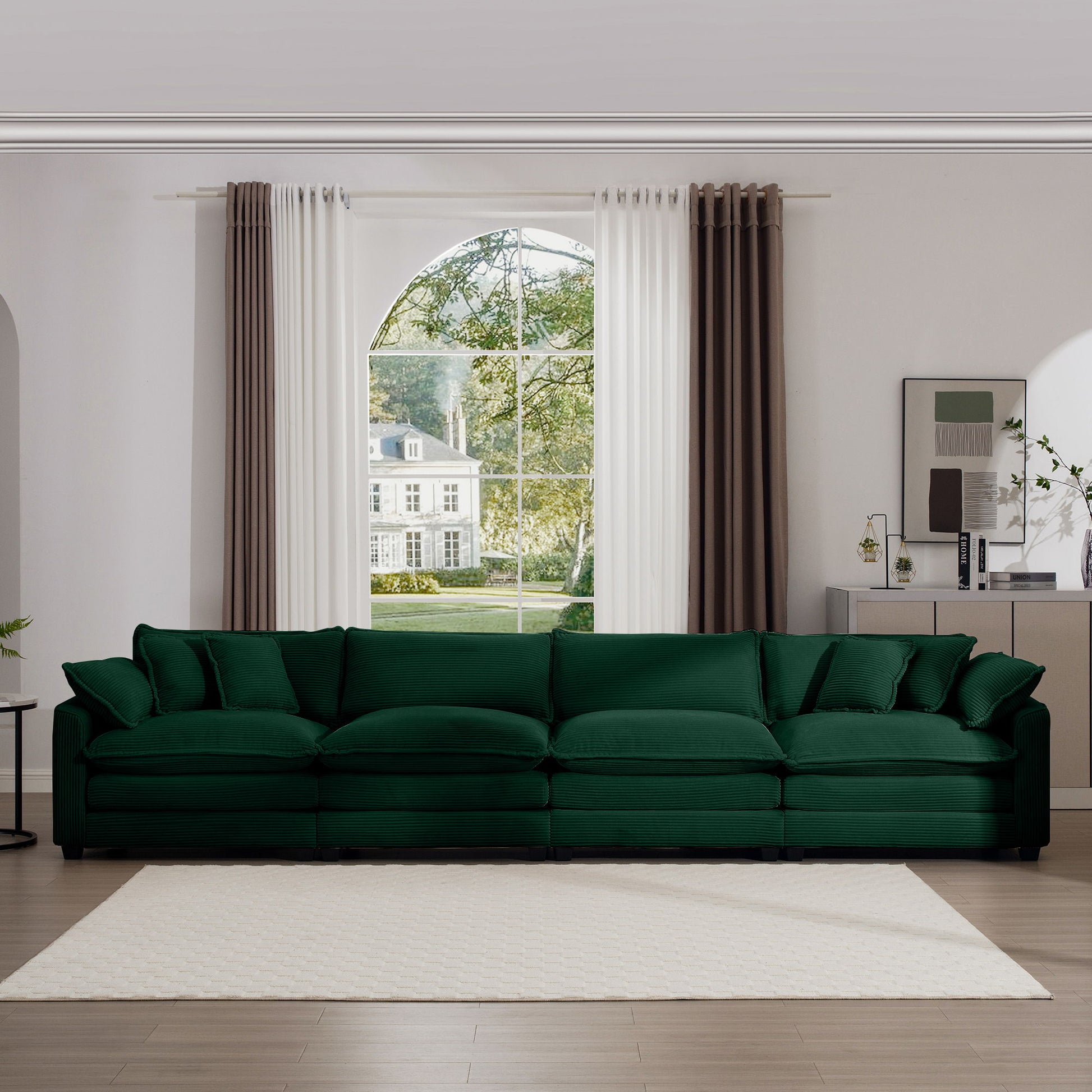 Modern Upholstered 4 Seater Fabric Sofa With Arm And Throw Pillows Home Essentials