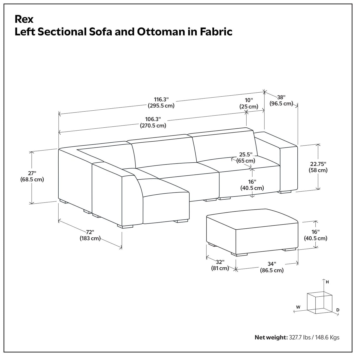 Rex - Handcrafted Sectional Sofa And Ottoman Simpli-Home