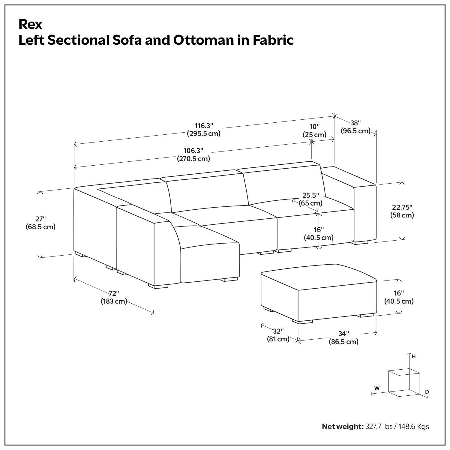 Rex - Handcrafted Sectional Sofa And Ottoman Simpli-Home